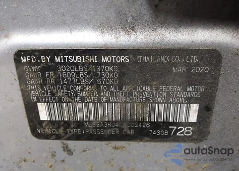 2020 Mitsubishi Mirage Es/Se from USA, damaged, VIN ML32A3HJ4LH009426